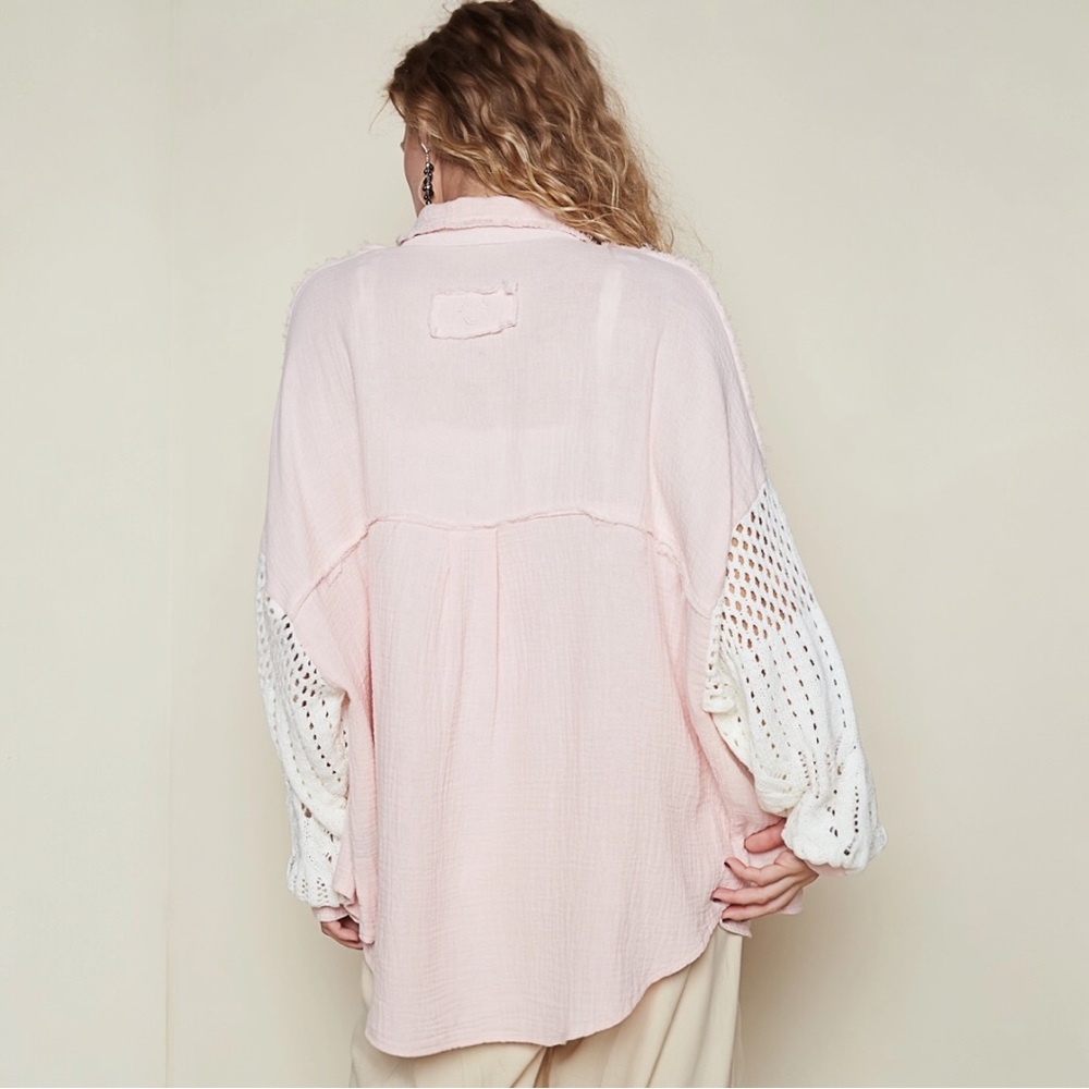 POL Oversize Button Down Sweater Sleeve Gauze Shirt - Picture 5 of 7